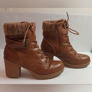 Mari A Block Heel Brown Ankle Boots Outdoor Preppy Women's Size 7.5